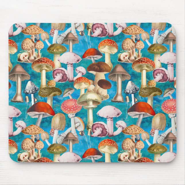 Mousepad Padrão de fungos em cogumelo azul-claro (Frente)