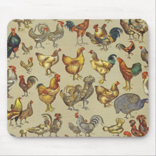 Mousepad Padrão de Galo Antigo: Arte de Casa de Campo