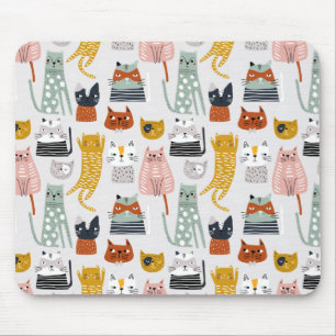 Mousepad Padrão De Gato Desenhado Da Mão De Um Porte