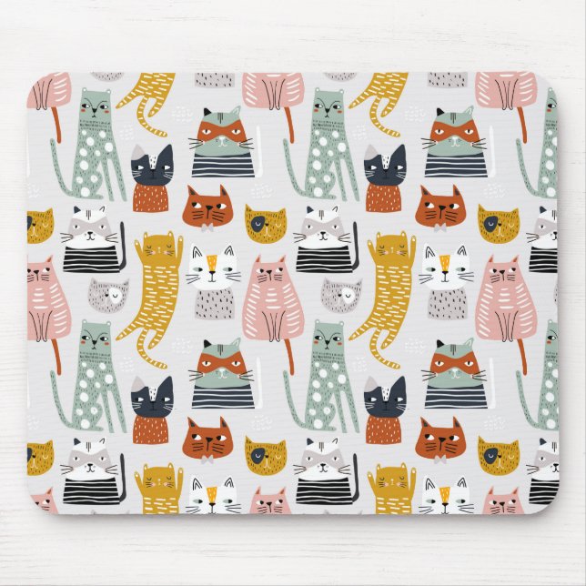 Mousepad Padrão De Gato Desenhado Da Mão De Um Porte (Frente)