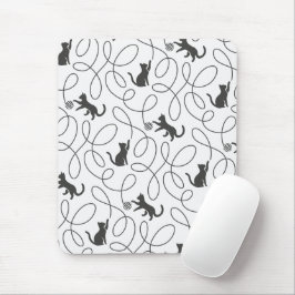 Mousepad Padrão de Gato Preto Divertido e Bola de Linha