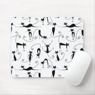 Mousepad Padrão de Gato Preto Esbranquiçado Whimsical
