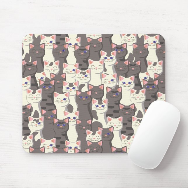 Mousepad Padrão de gatos brancos e cinzas (Com mouse)