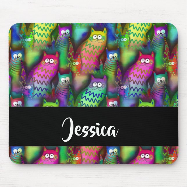 Mousepad Padrão de gatos gradiente coloridos (Frente)