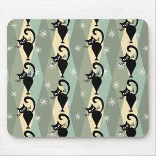 Mousepad padrão de gatos pretos do meio século