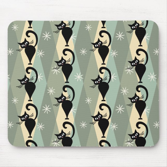 Mousepad padrão de gatos pretos do meio século (Frente)