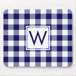 Mousepad Padrão de Gingham Azul e Branco do Marinho Monogra