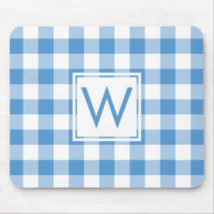 Mousepad Padrão de Gingham Branco e Azul de Bebê Moderno em