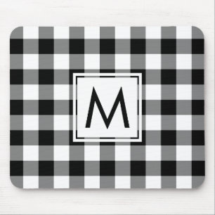 Mousepad Padrão de Gingham Branco e Preto do Monograma Mode