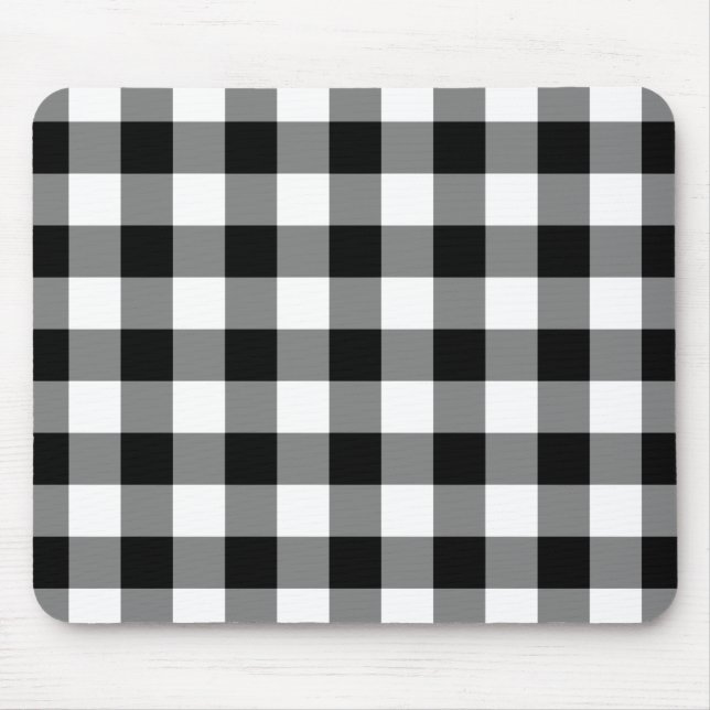 Mousepad Padrão de Gingham Preto e Branco (Frente)