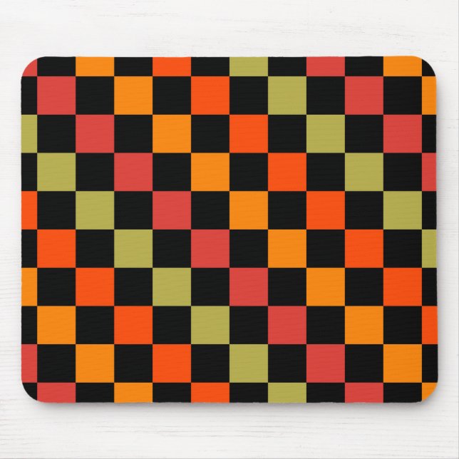 Mousepad Padrão de Gingham Preto Laranja Verificado (Frente)