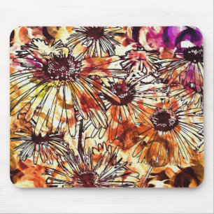 Mousepad Padrão de Girassol com Tinta Abstrata