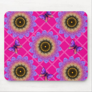 Mousepad Padrão de Girassol e Borboleta de Veludo Roxo