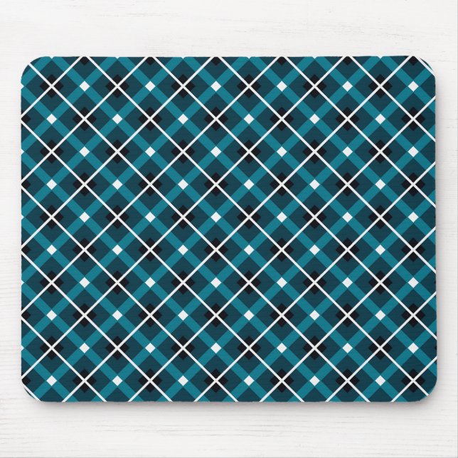 Mousepad Padrão de Grade Geométrica Azul Turquesa e Azul Ma (Frente)