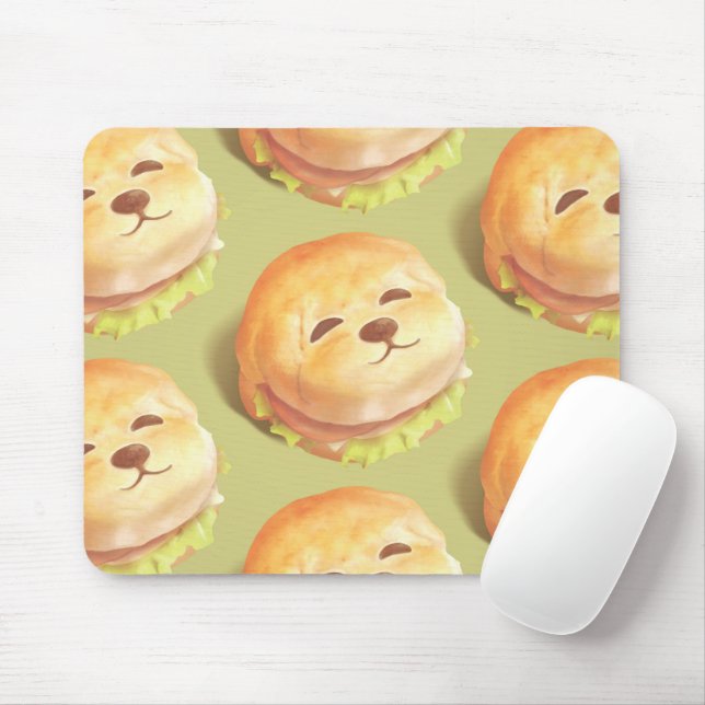Mousepad Padrão de Hambúrguer com Rosto de Cachorro Adoráve (Com mouse)