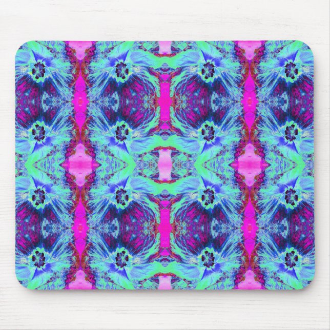 Mousepad Padrão de Hibisco Verde e Azul Psicodélico (Frente)