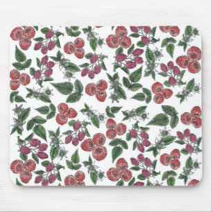 Mousepad Padrão de Ilustração de Folhas de Fruta de Framboe