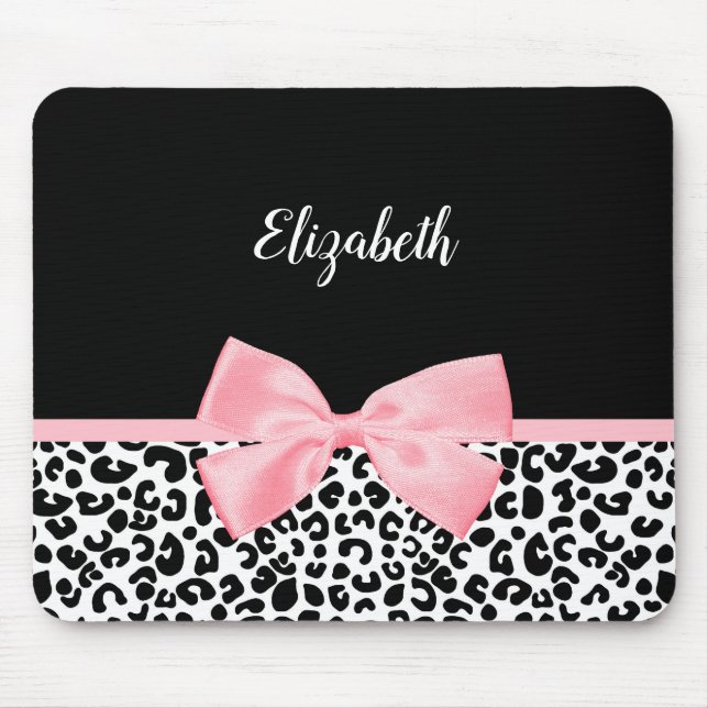 Mousepad Padrão de impressão branco-leopardo preto-e-rosa-c (Frente)