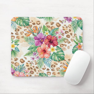 Mousepad Padrão de Impressão de Leopardo Floral Tropical