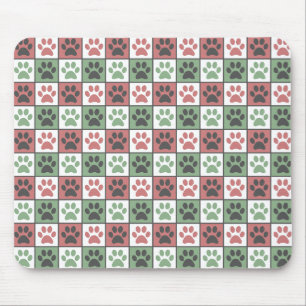 Mousepad Padrão de impressão de pata de cão vermelho e verd