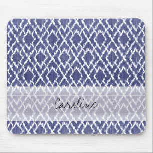 Mousepad Padrão de Impressão Ikat Diamond do Monograma Azul