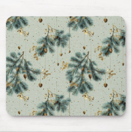 Mousepad Padrão de inverno do Pinecone azul e castanho