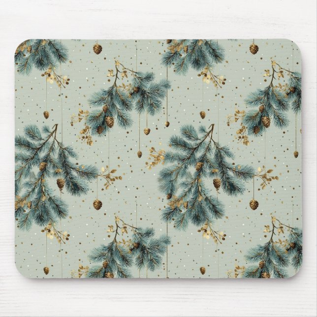 Mousepad Padrão de inverno do Pinecone azul e castanho (Frente)