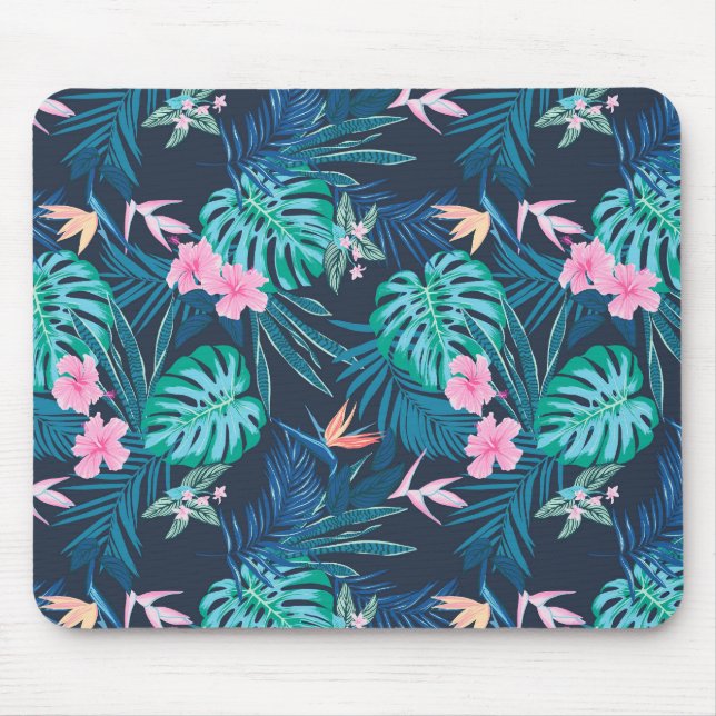 Mousepad Padrão de Jardim de Flor Tropical Azul (Frente)