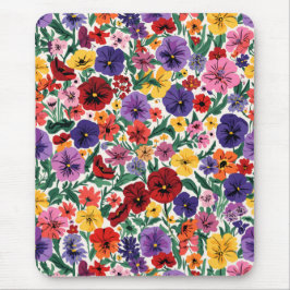 Mousepad Padrão de Jardim Floral de Pensamentos Vibrantes d