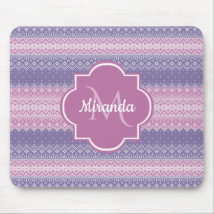 Mousepad Padrão de Knit Roxo na moda com Monograma e Nome