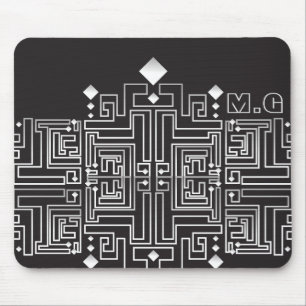 Mousepad Padrão de Labirinto Preto e Branco Monogramado