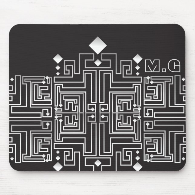 Mousepad Padrão de Labirinto Preto e Branco Monogramado (Frente)
