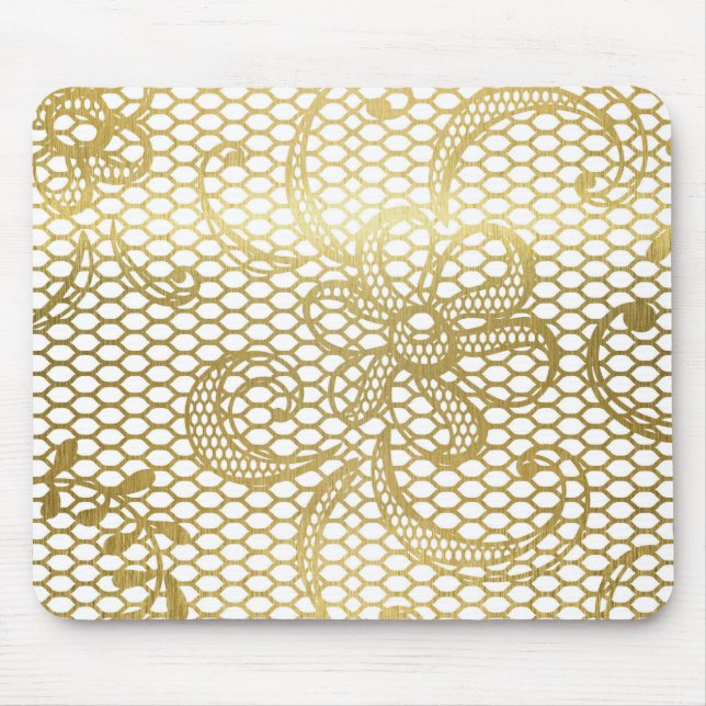 Mousepad Padrão De Lace Floral Grande De Folha Ouro Faux (Frente)