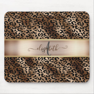 Mousepad Padrão de Leopardo Bronze Preto Monograma