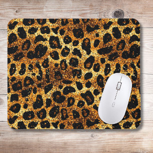 Mousepad Padrão de Leopardo Luxuoso Dourado Marrom Ferrugem