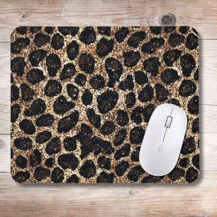 Mousepad Padrão de Leopardo Preto Marrom Dourado Brilhante 