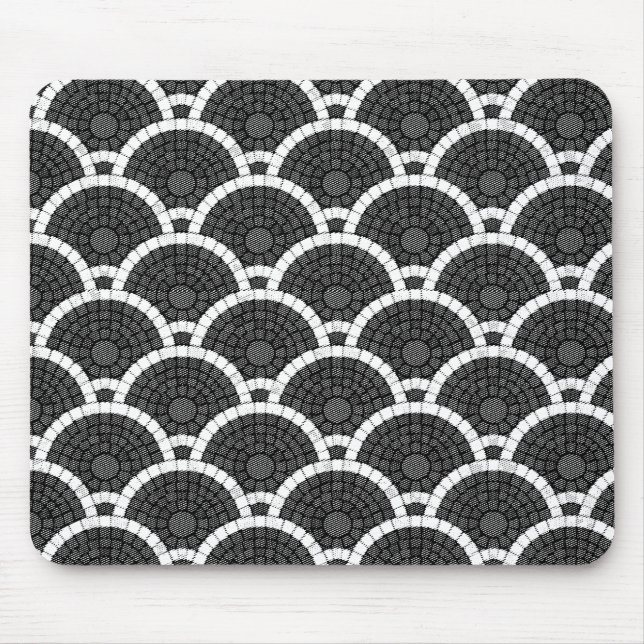 Mousepad Padrão de Leque de Paralelepípedos Preto e Branco (Frente)