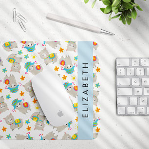 Mousepad Padrão De Lhamas, Alpacas, Flores, Seu Nome