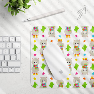 Mousepad Padrão De Lhamas, Lhamas Cutas, Alpacas, Cactus