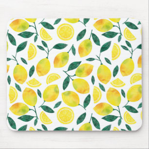 Mousepad Padrão de Limão de Aquarela Amarela