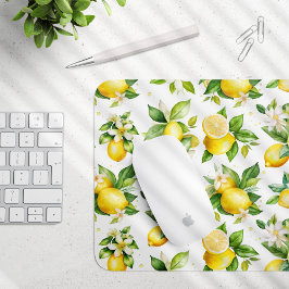 Mousepad Padrão de limão, flores de limão, folhas, citrinos