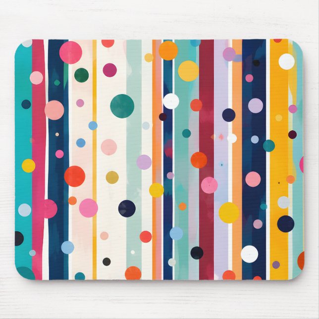 Mousepad Padrão de Listra de Bolinhas Pop de Cor (Frente)