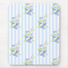 Mousepad Padrão de Listras Botânicas de Mirtilo em Aquarela