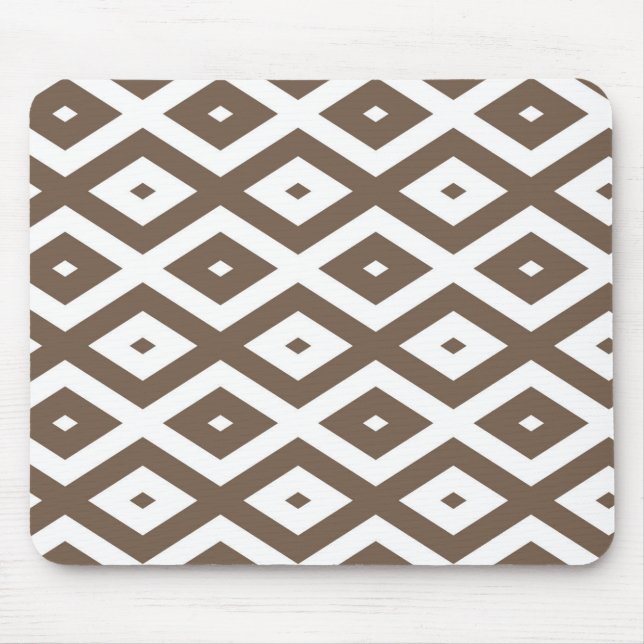 Mousepad Padrão de losango branco e castanho de taupe (Frente)