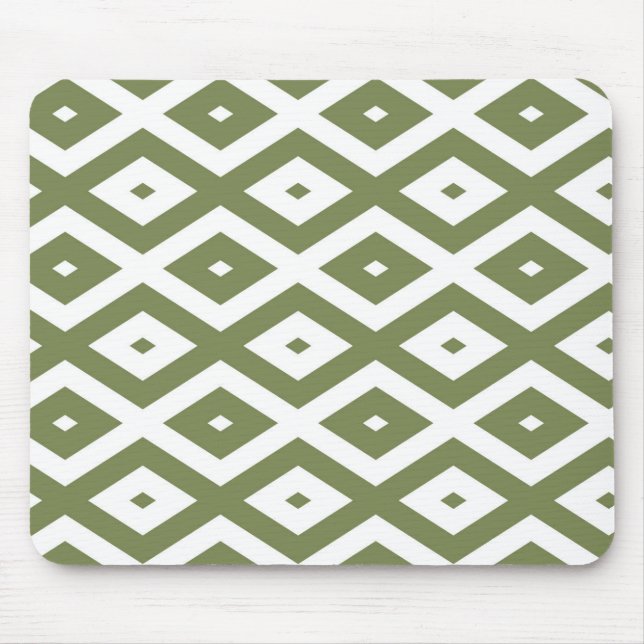 Mousepad Padrão de losango verde-oliva e branco (Frente)