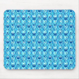 Mousepad padrão de Lótus egípcio, cobalto e turquesa