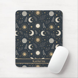 Mousepad Padrão de Lua Celestial Mística Nome Personalizado