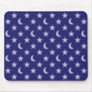 Mousepad padrão de luas e estrelas azuis