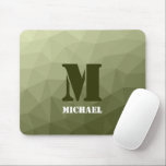 Mousepad Padrão de malha geométrica verde-clara do exército<br><div class="desc">Monograma Personalize com seu nome e inicial personalizados. O padrão geométrico do gradiente verde do exército triangular. Malha geométrica triangular com gradiente verde-cinza claro e escuro. militar, exército, padrão, ombre, malha, triângulos, geometria, geometria, gradiente, legal, triângulo, verde</div>
