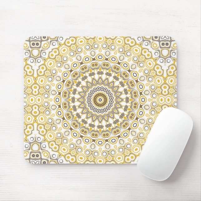 Mousepad Padrão de Mandala Amarelo Dourado (Com mouse)